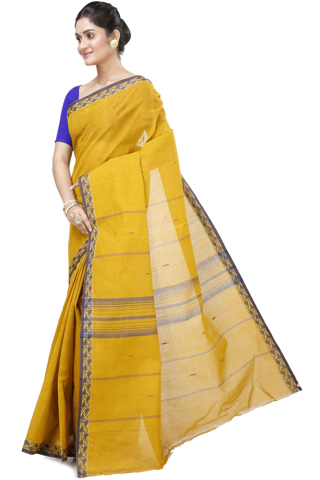 Mustard Yellow Pure Cotton Gaela Tant Saree (922)